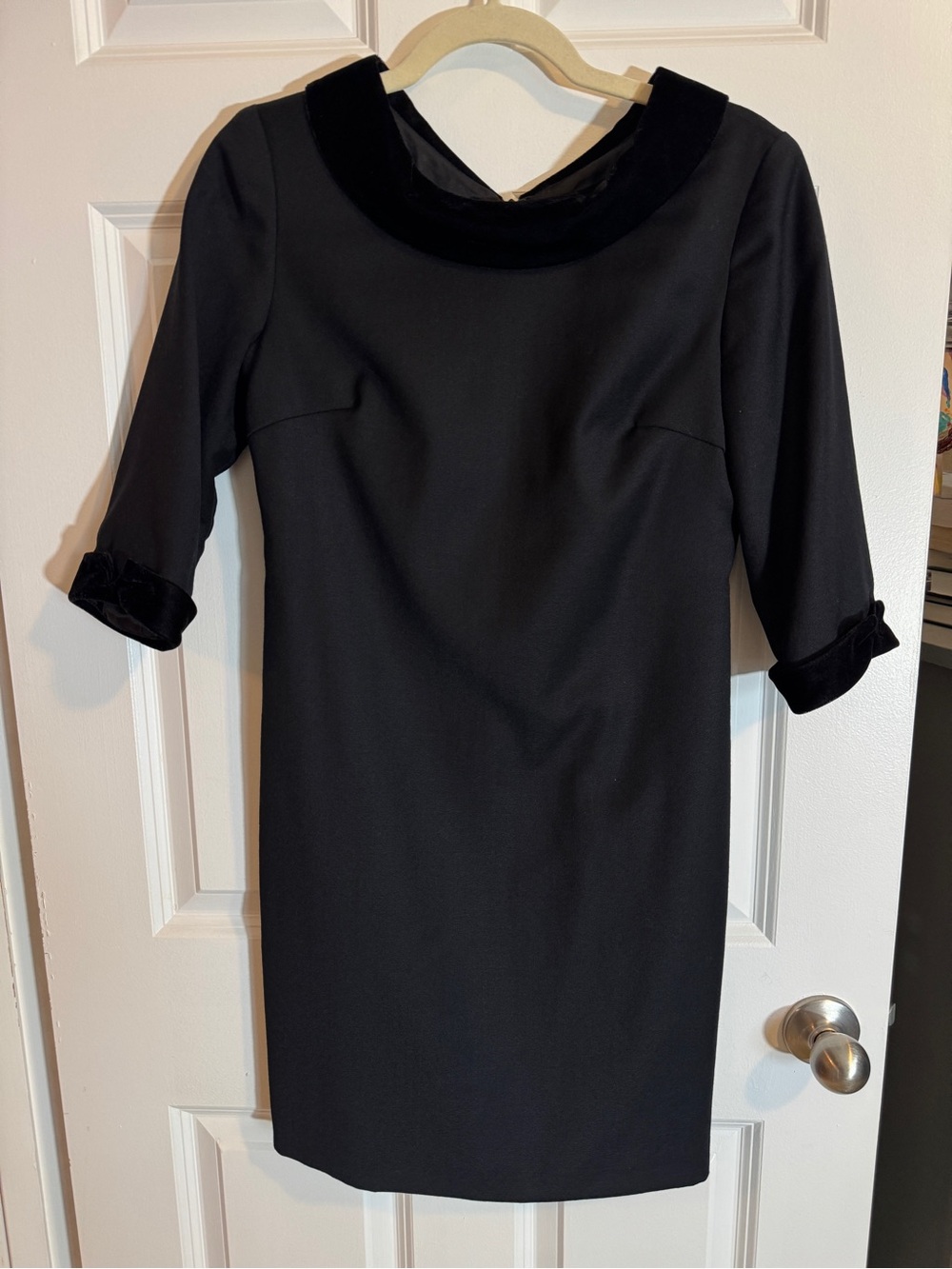 Classic Black Velvet-Trim Sheath Dress